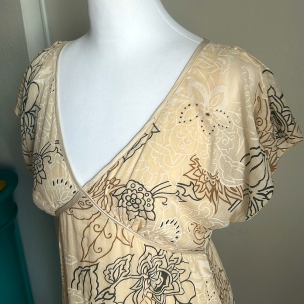 Free People Floral Split Cap Flutter Sleeve Year Round Cotton Gauze Midi Dress - Picture 12 of 13